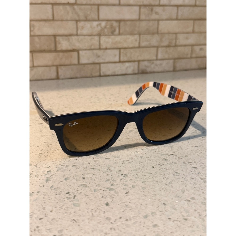 Ray-Ban Wayfarer RB 2140 1320/85 Blue Frame Orange Striped Inside 50mm